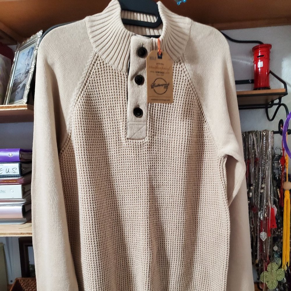 NWT:  Weatherproof Vintage 3-Button High Neck Beige Sweater, Size S